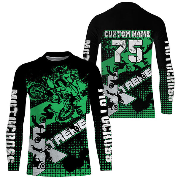 Personalized men women kid Motocross jersey green UV extreme dirt bike off-road motorcycle shirt PDT406