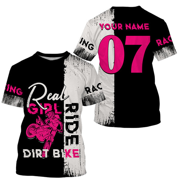 Motocross jersey custom youth women men UPF30+ pink racing Real Girl Ride Dirt Bike off-road shirt PDT297