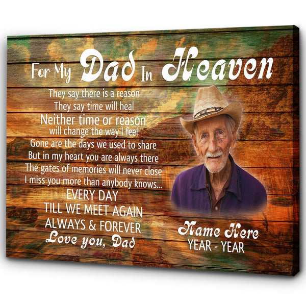 Dad Memorial Canvas Personalized Dad Remembrance Father's Day in Heaven Sympathy Gift Loss of Father| N2585