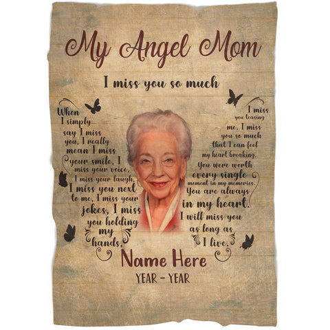 Mother Memorial Blanket - My Angel Mom, Personalized Memorial Throw Blanket for Loss of Mother, Mom Remembrance| N1396