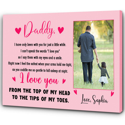 Personalized Dad Canvas| Love You From Top Of My Head Custom Image Canvas | Meaningful Fathers Day Gift, Gift From Newborn, New Father, First Time Dad, First Father's Day| T437