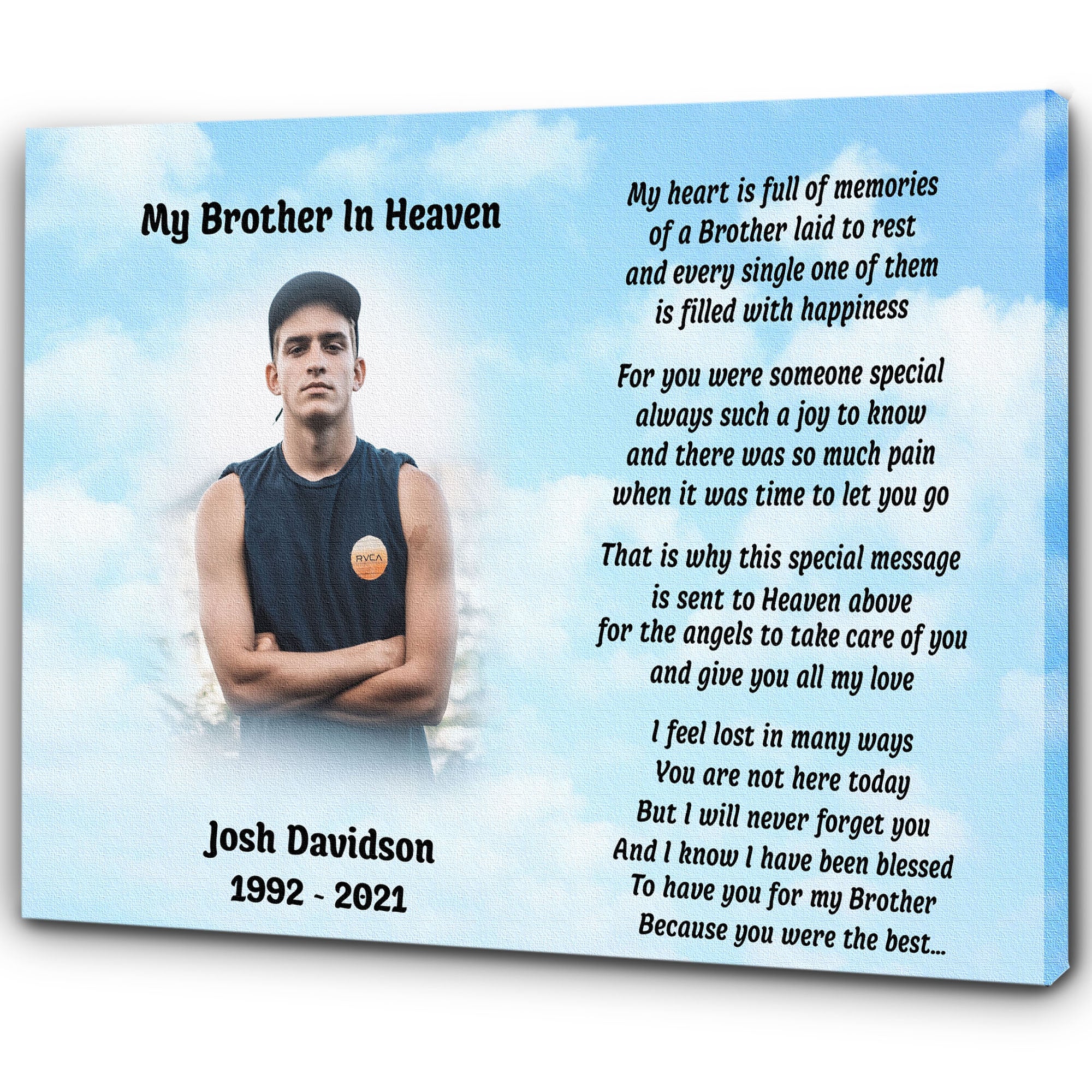 Brother Remembrance - Personalized Memorial Canvas| Brother in Heaven, Memorial Gift for Loss of Brother In Memory| N2149