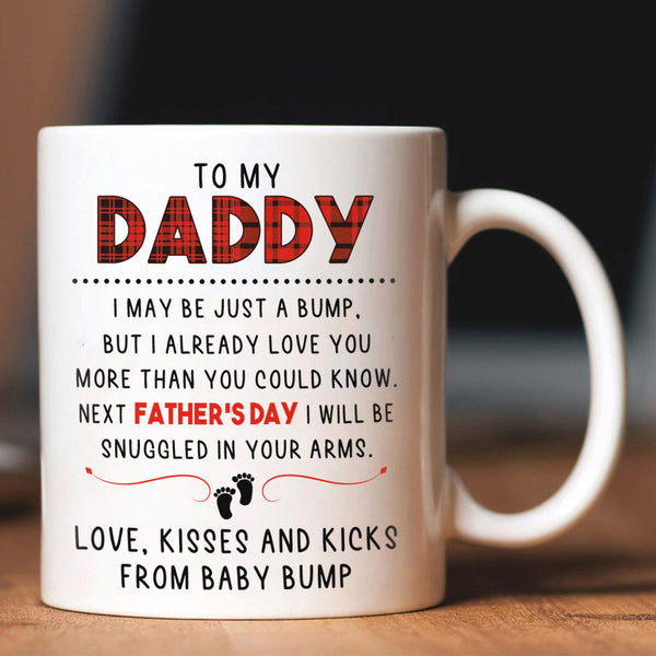 Daddy to Be Mug| Cute Message from The Bump to Expecting Father, New Dad, Pregnancy Reveal Gift for Him| N1408