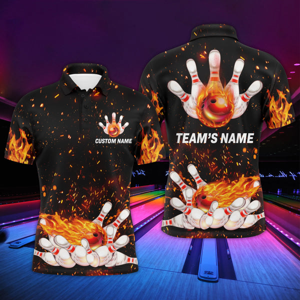 Flame Bowling Men Polo Shirt, Personalized Team Bowlers Jersey Short Sleeves NBP65