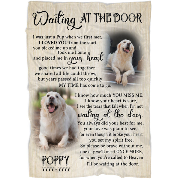 Personalized Dog Memorial Blanket| Waiting At The Door| Dog Memorial Gift, Dog Remembrance Gift, Sympathy Gift for Loss of Dog, Dog Owner, Pet Owner| JBD336