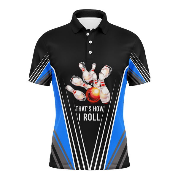 Personalized Men Bowling Polo Shirt That's How I Roll Blue Bowling Track Short Sleeve Men Bowlers NBP04