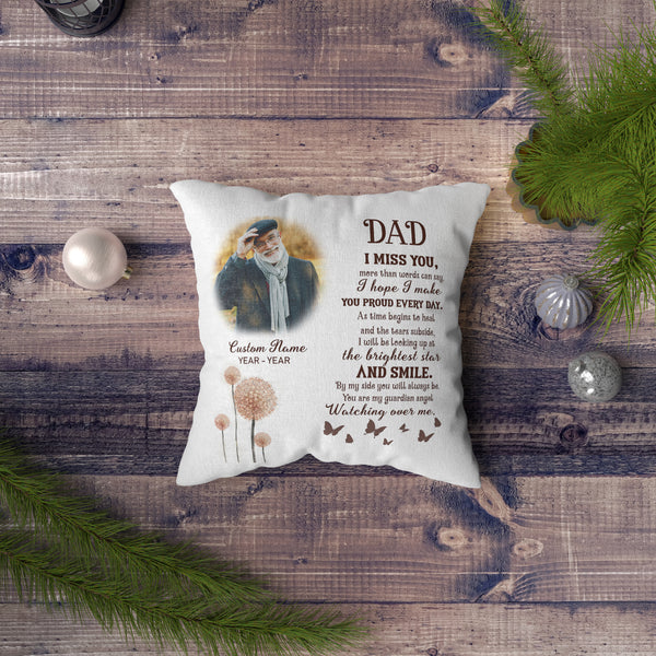 Dad Memorial Pillow Personalized Remembrance for Loss of Father in Heaven Sympathy Gift 1-sided Print| NPL64