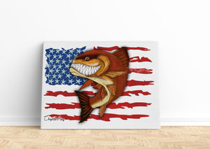 Redfish fishing with American flag ChipteeAmz's art Matte Canvas AT006