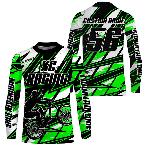 Custom Green XC MTB jersey Cross-country UPF30+ sun shirt Kid Adult Cycling mountain bike gear| SLC107