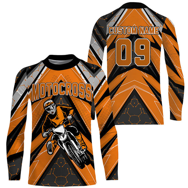 Personalized dirt bike jersey UPF30+ orange Motocross racing shirt kid men women MotoX off-road PDT290