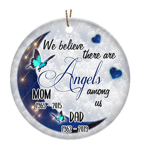 Personalized Memorial Ornament - Angels Among Us, Christmas in Heaven, Remembrance Home Decor, Memorial Gift for Remembering Mom and Dad| NOM67