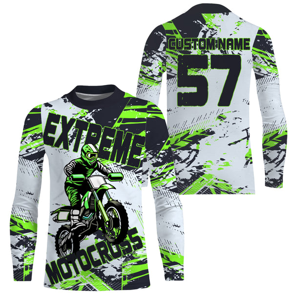 Customized name&number Motocross jersey green white youth adult UV MX dirt bike long sleeves racing PDT190