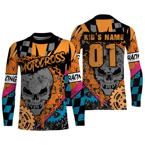 Custom Skull Motocross Jersey UPF30+ Youth&Adult Orange Dirt Bike MX Racing Off-road Long Sleeves NMS1258