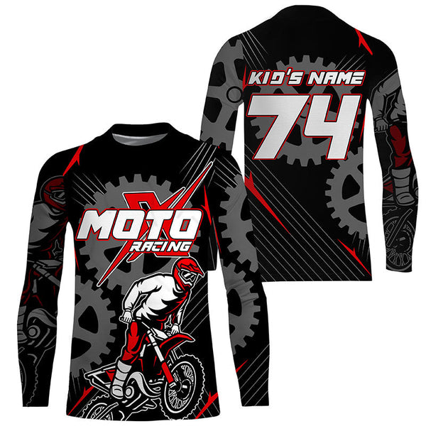 Personalized red dirt bike jersey for kid&adult UPF30+ Motocross racing MotoX off-road shirt PDT366