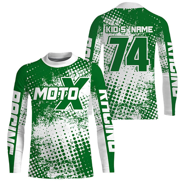 Custom kid adult dirt bike jersey Green Motocross shirt UPF30+ extreme racing racewear motorcycle PDT386