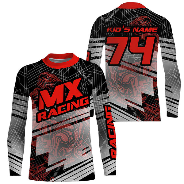 Personalized Motocross Jersey Youth Men Women Red Dirt Bike Off-Road Shirt UPF30+ Motorcycle PDT379