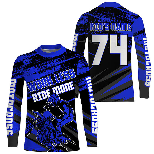 Work Less Ride More Motocross jersey kid adult UPF30+ blue custom dirt bike racing shirt PDT307