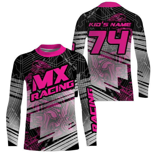 Custom Dirt Bike Jersey Kid Men Women UPF30+ Pink Motocross Racing MX Off-Road Shirt Motorcycle PDT380