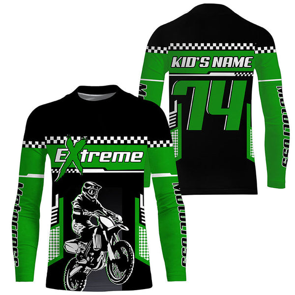 Motocross jersey personalized UPF30+ extreme dirt bike youth men women green MX racing shirt PDT249