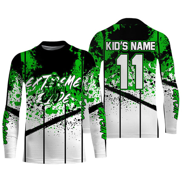 Custom Motocross jersey kid&adult MotoX extreme dirt road UV protective green dirt bike shirt PDT367