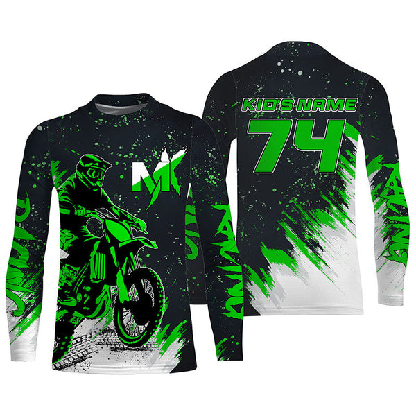 Green Motocross Racing Jersey Men Women Youth UPF30+ Custom Dirt Bike Shirt Off-Road Long Sleeve MX PDT447