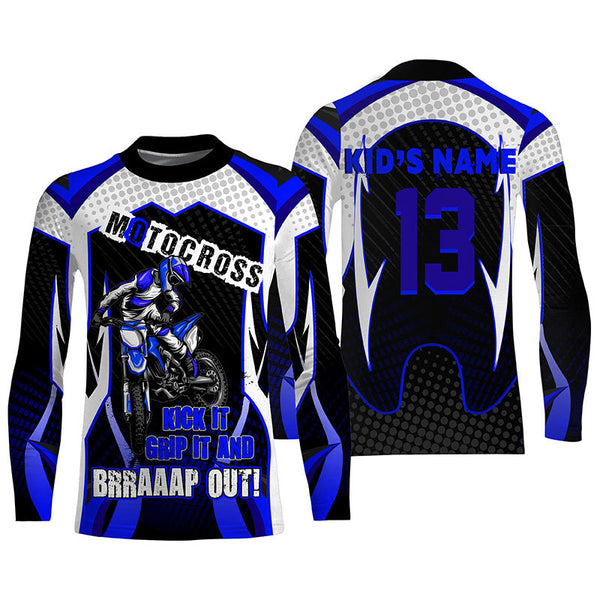 Personalized Blue Motocross Jersey UPF30+ Brap Dirt Bike MX Racing Off-Road Long Sleeves NMS1240