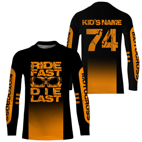 Custom orange Motocross jersey youth men women UPF30+ Ride Fast Die Last dirt bike off-road shirt PDT415