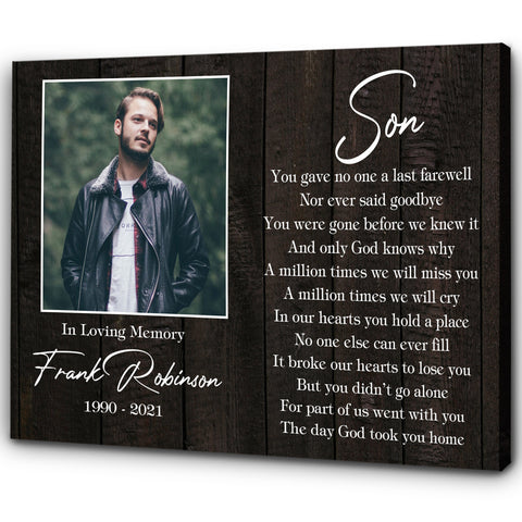 Son Remembrance - Personalized Memorial Canvas| In Memory of Son Memorial Canvas, Memorial Gift for Loss of Son, Sympathy Bereavement for Son in Heaven| N2341