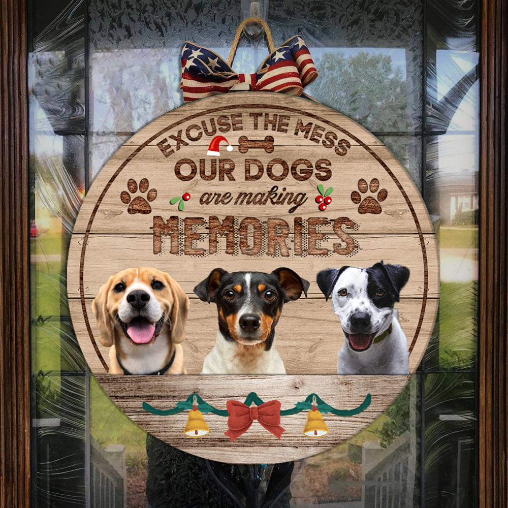 Custom Dog Welcome Sign - Excuse The Mess, Personalized Christmas Wooden Door Hanger for Dog Owners, X-mas Dog Sign Decor| NDH09