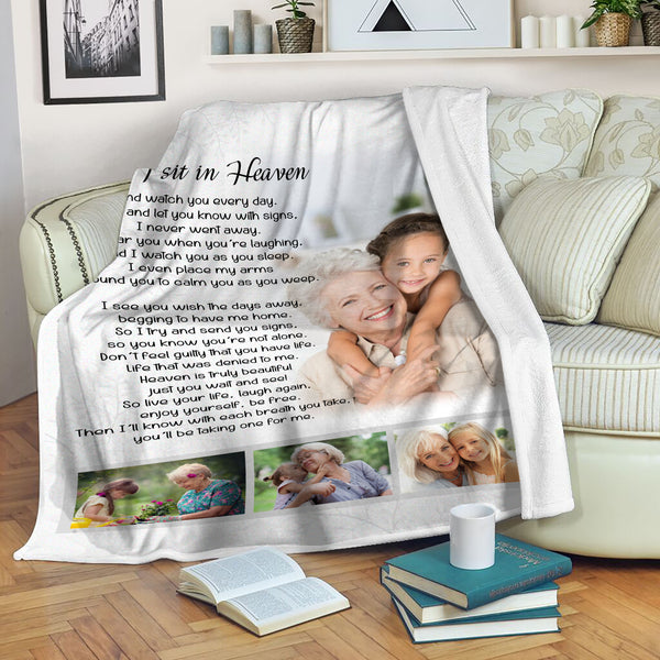 Personalized Memorial Blanket - As I Sit in Heaven| Remembrance Throw, Memorial Gift for Loss of A Loved One in Heaven| Sympathy Gift, Bereavement Keepsake| N1885