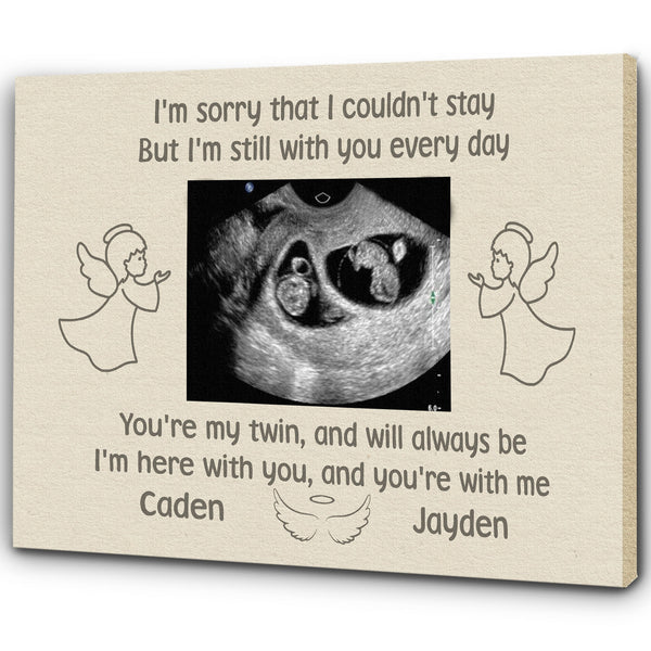 Twin Miscarriage Memorial - Personalized Sonogram Canvas| In Loving Memory of Baby Twins| Pregnancy Loss Sympathy, Loss of Twins Bereavement| N2164