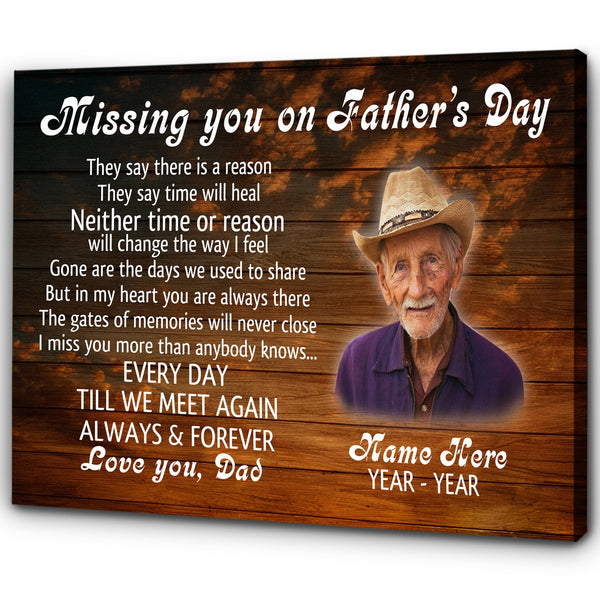 Missing You on Father's Day Personalized Dad Memorial Canvas Sympathy Gift for Loss of Father in Memory| N2588