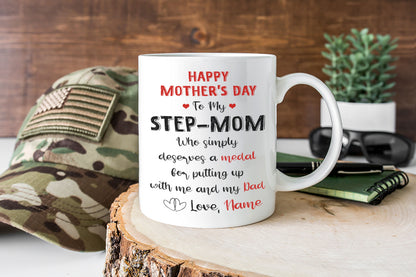 Stepmom Mother's Day Mug | Thanks for Putting up with Me and My Dad | Cute Happy Mother's Day Gift for Bonus Mom | N1075
