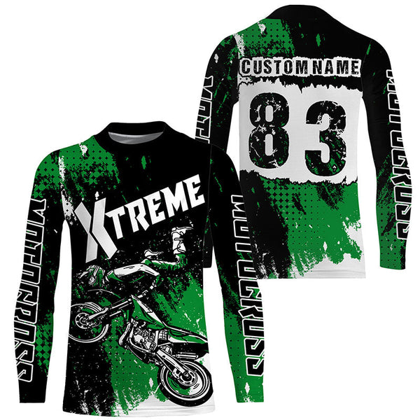 Extreme custom kid adult green Motocross jersey UPF30+ dirt bike long sleeve motorcycle shirt PDT392