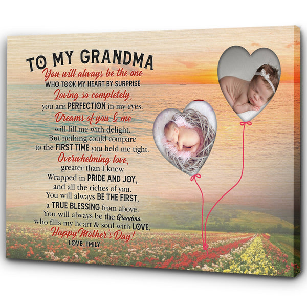 New Grandma Personalized Canvas, Happy First Mother's Day as GrandmotherGift, Cute New Nana Baby Photo| N2516