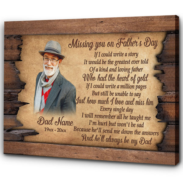 Missing You on Father's Day Personalized Dad Memorial Canvas, In Loving Memory Dad Remembrance Sympathy| N2591