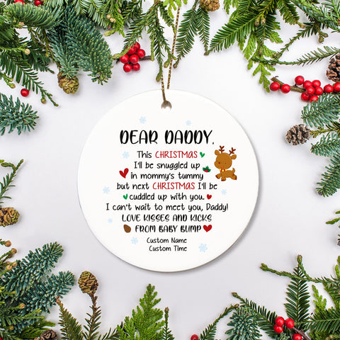 Dear Daddy from Baby Bump Christmas Ornament - Custom Ornament Gift for New Dad, Dad To Be, Expecting Father on Christmas| Baby Shower Gift Baby Reveal Pregnancy Announcement Ornament| JOR07