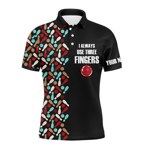 Funny Men Bowling Polo Shirt Personalized Short Sleeve Polo for Men Bowlers Aways Use Three Fingers NBP57