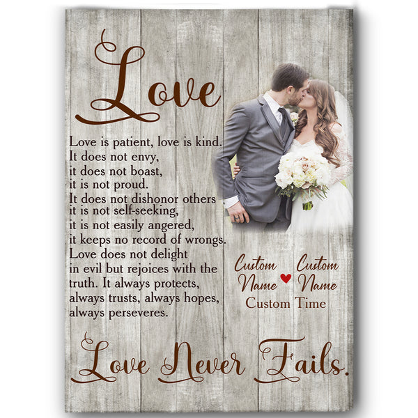 Personalized Canvas for Couple, Partner| Love Never Fails| Wedding Gift Anniversary Gift for Husband Wife| Gift for Her Him on Valentine's Day Christmas Birthday Anniversary Day M06 Myfihu JC586