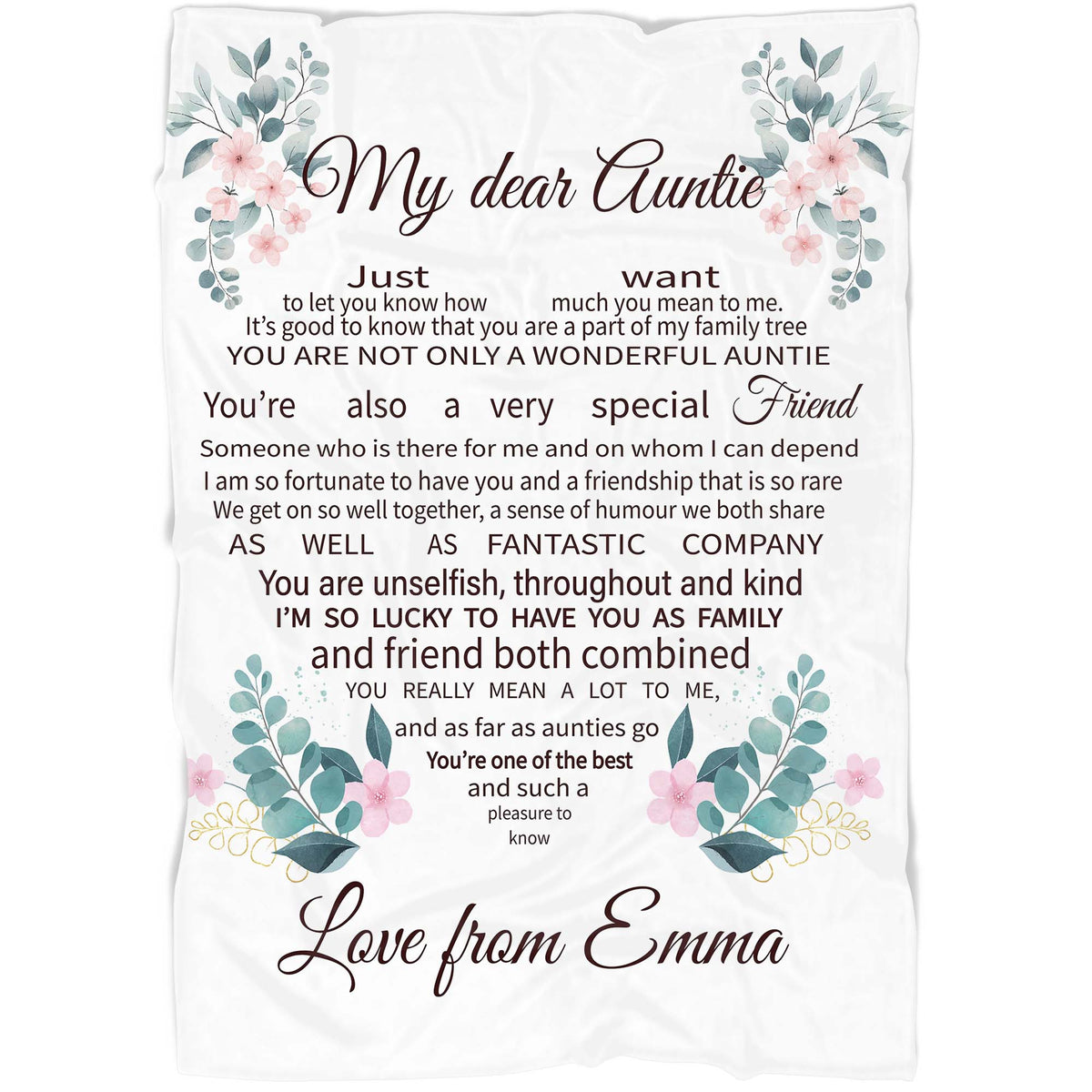 Personalized Blanket My Dear Aunt| Auntie Floral Blanket| Custom Thoughtful Gift for Aunt from Nephew Niece| Aunt Gift for Birthday, Christmas, Mother's Day| JB125
