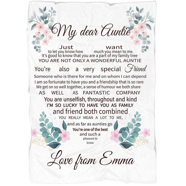 Personalized Blanket My Dear Aunt| Auntie Floral Blanket| Custom Thoughtful Gift for Aunt from Nephew Niece| Aunt Gift for Birthday, Christmas, Mother's Day| JB125