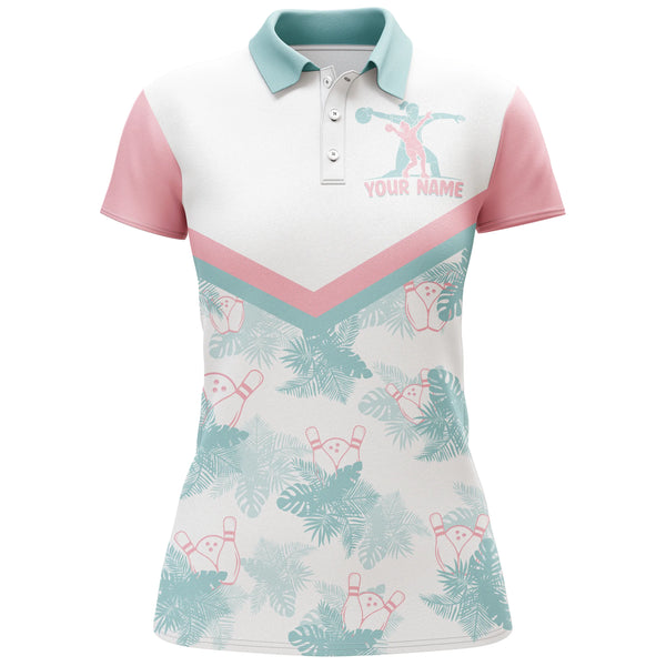 Personalized Women Bowling Polo Shirt Tropical Pattern Short Sleeve Polo Female Bowlers Jersey NBP29