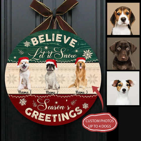 Custom Dog Welcome Sign - Let It Snow, Personalized Christmas Wooden Door Hanger for Dog Owners, X-mas Dog Sign Decor| NDH17