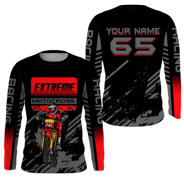 Extreme Custom MX Jersey UPF30+ Red Dirt Bike Shirt Men Women Youth Long Sleeve Motocross Off-Road PDT467