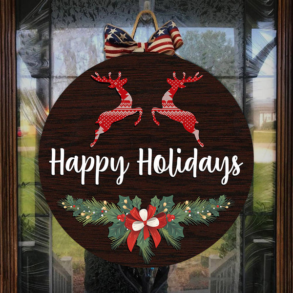 Christmas Wooden Door Hanger| Happy Holiday Reindeer Door Hanger| Xmas Sign Christmas Decoration for Front Door, Wall, Home| Christmas Sign Welcome Door Hanger| JDH16