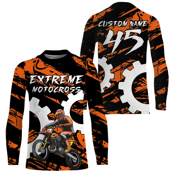 Adult&kids custom name&number orange MX racing jersey UPF30+ Motocross biker off-road shirt PDT205