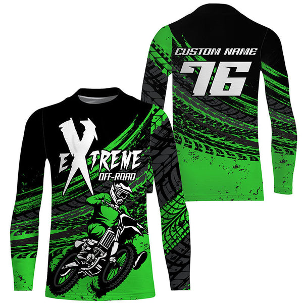 Personalized extreme MX racing jersey kid men women green Motocross shirt UPF30+ motorcycle biker  PDT309