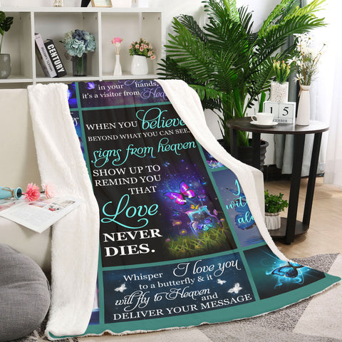 Memorial Blanket - Sign From Heaven Butterfly Fleece Blanket - Memorial Gift Sympathy Gift for Loss of Father Mother Loved One In Heaven Blanket Remembrance Blanket - JB23