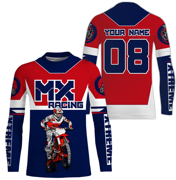 Men women youth dirt bike racing jersey UPF30+ blue red Motocross custom off-road extreme shirt  PDT208