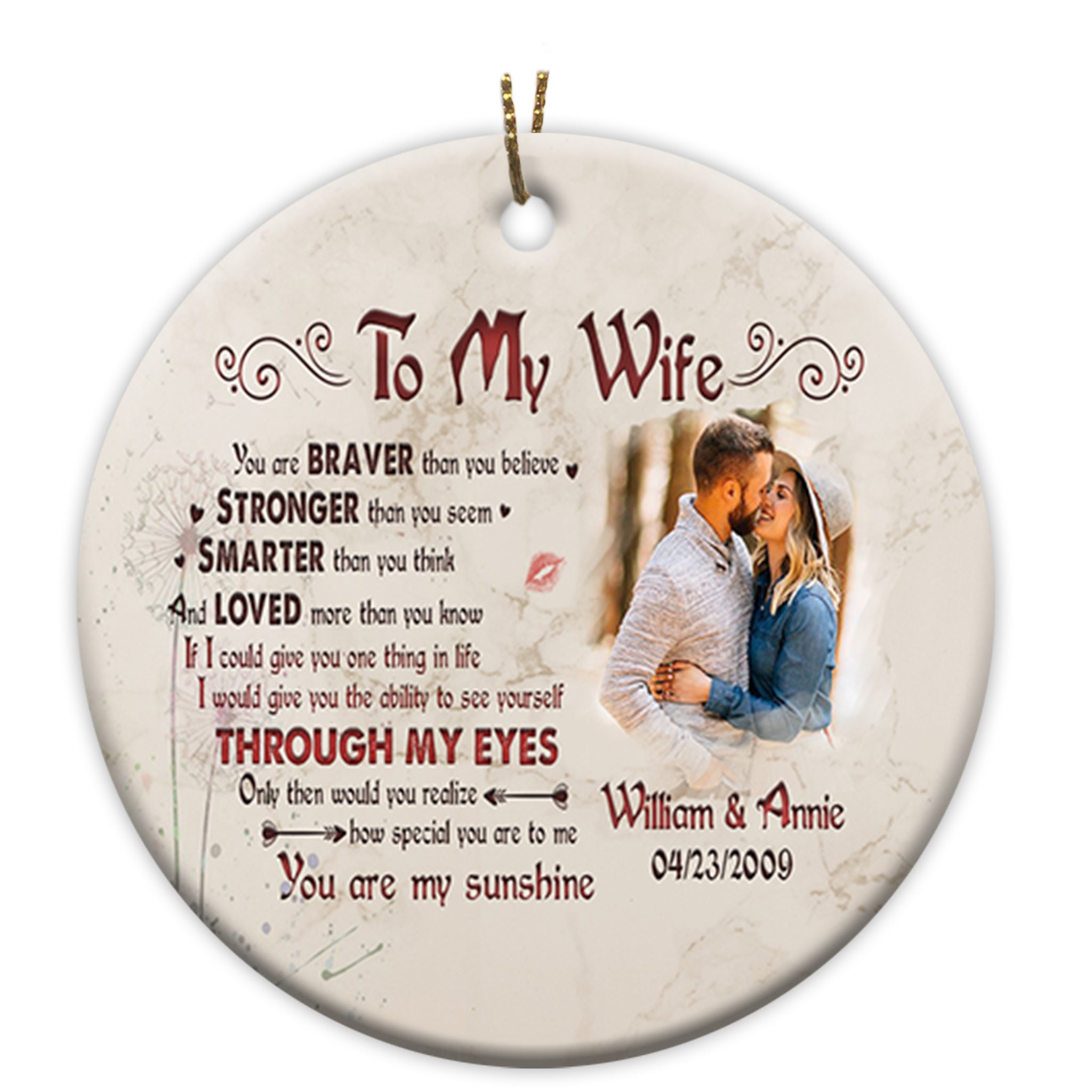 To My Wife Ornament - Personalized Photo Christmas Ornament for Wife, Couple Ornament, First Christmas Marriage| NOM168